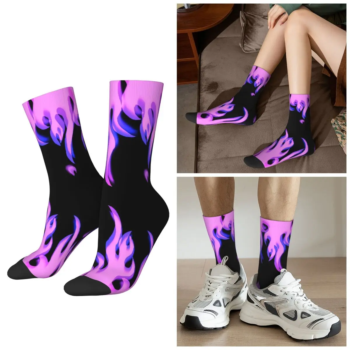 

All Seasons Flame Print Socks Harajuku Crew Socks Sweat Absorbing Stockings for Men Women Gifts