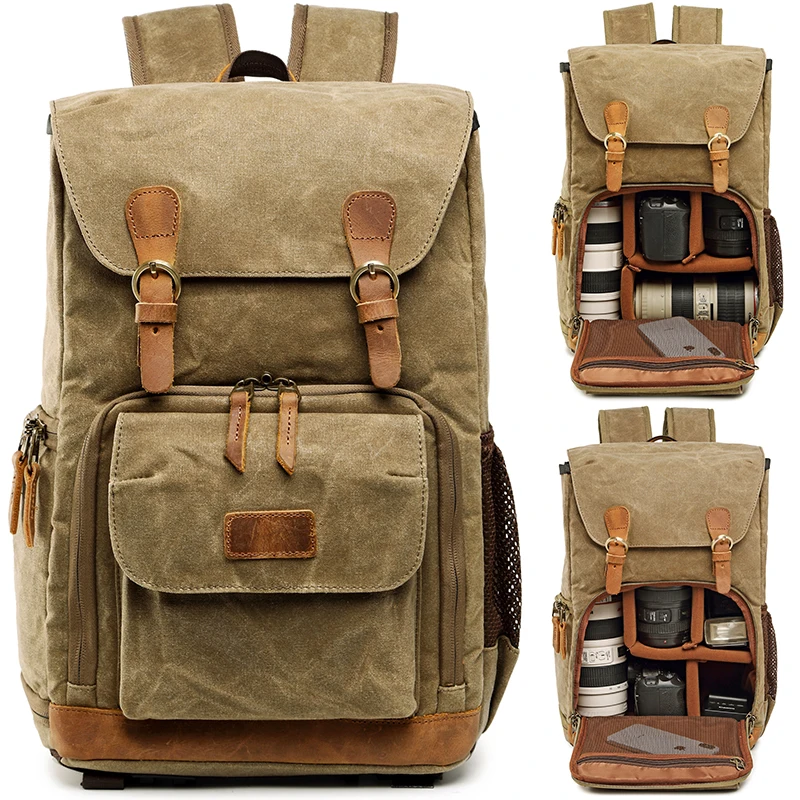 QISEMIAN Camera Bag - Double-Shoulder Photography Camera Bag - DSLR Digital Camera Bag - Portable Lens Storage Backpack