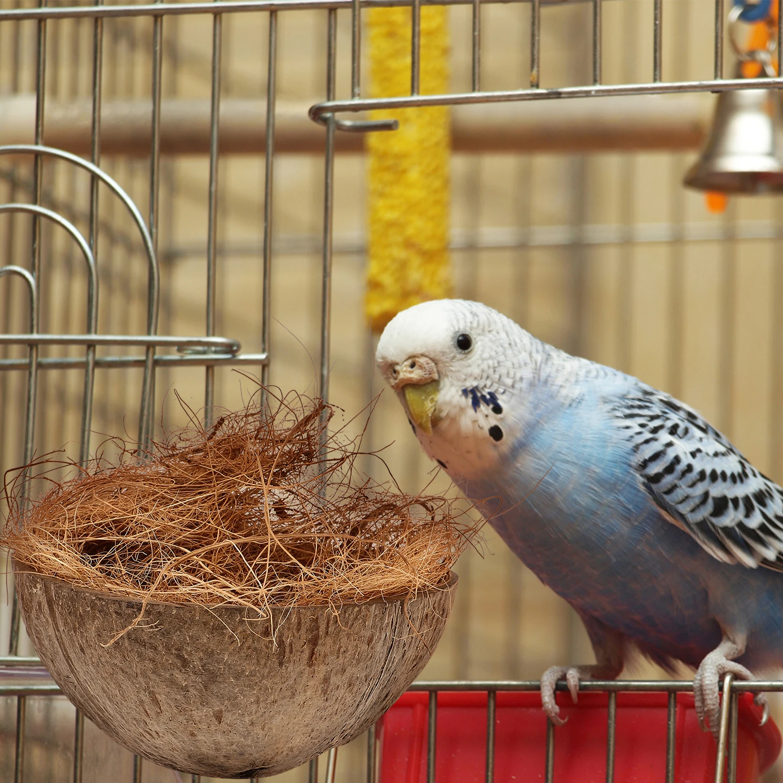 

Coconuts Shell Bird Nest Straw Hanging Bed Cage Parakeet Breeding Garden Outdoor Pet House Decorative Nest for Parrot Birdcage