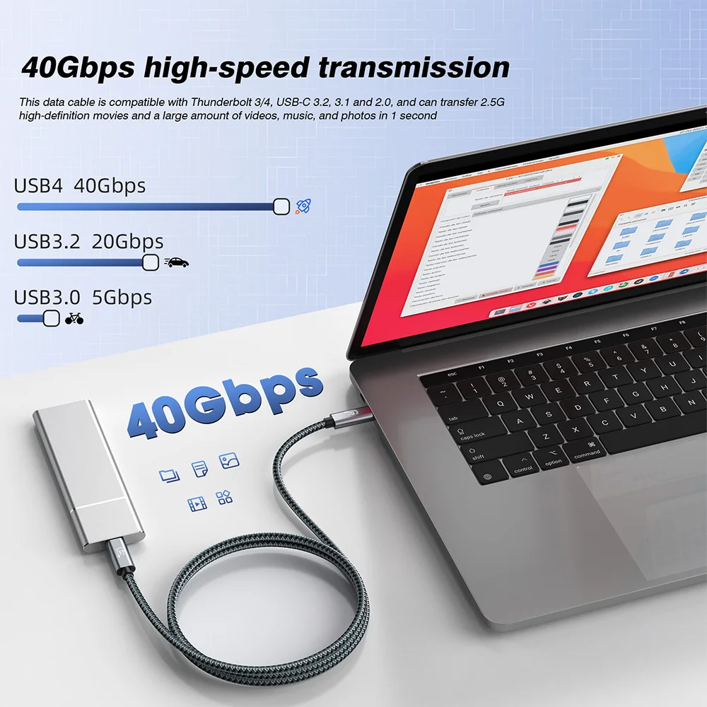 Кабель USB4 40 Гбит/с, 8K при 60 Гц, 4K при 120 Гц, видео, зарядка 240 Вт, совместимый с кабелем USB-C Thunderbolt 4/3 для MacBook Pro/Air Samsung