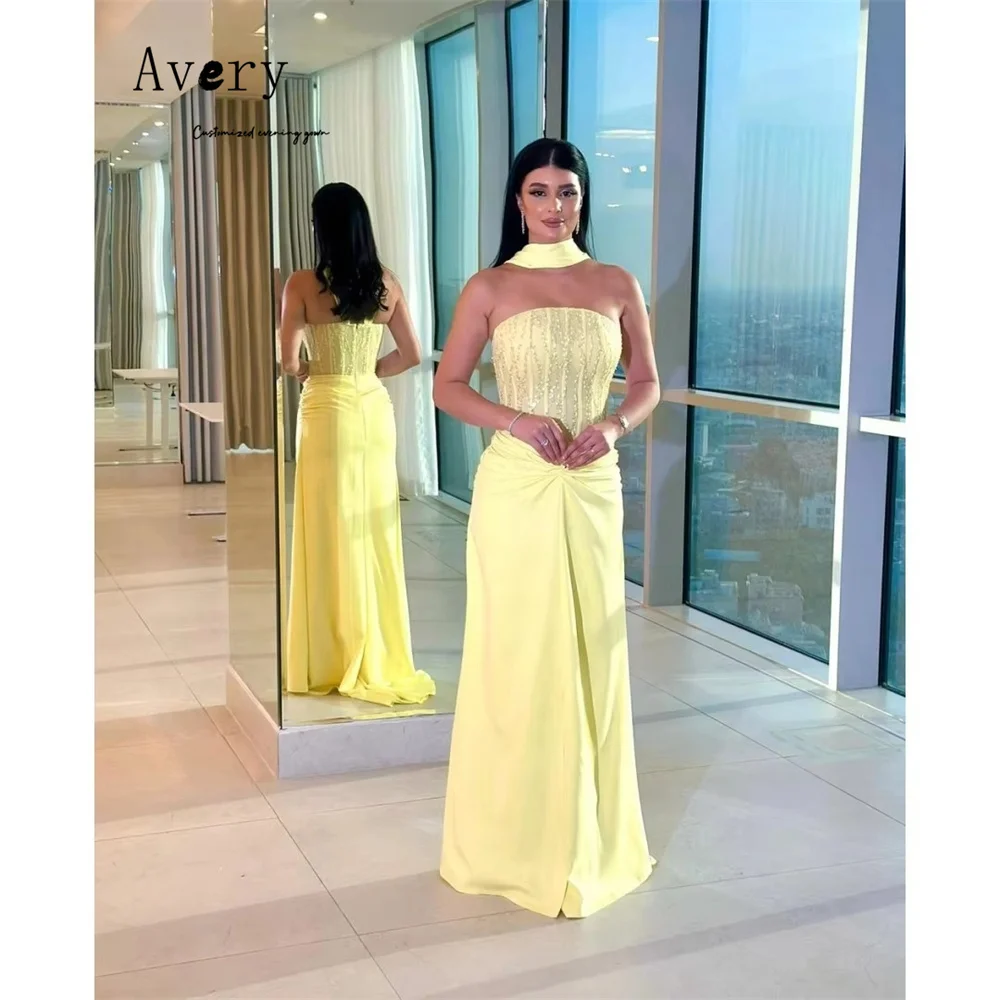 

Avery Customized Yellow Fishtail Tube Top Sleeveless Elegant Cocktail Dresses 2025 Woman Luxury Evening Dress Ball Gown Dresses