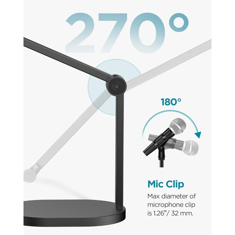 حامل ميكروفون عالي التحمل مع محولات عالمية، ذراع مرن لتركيب المكتب، أسود
