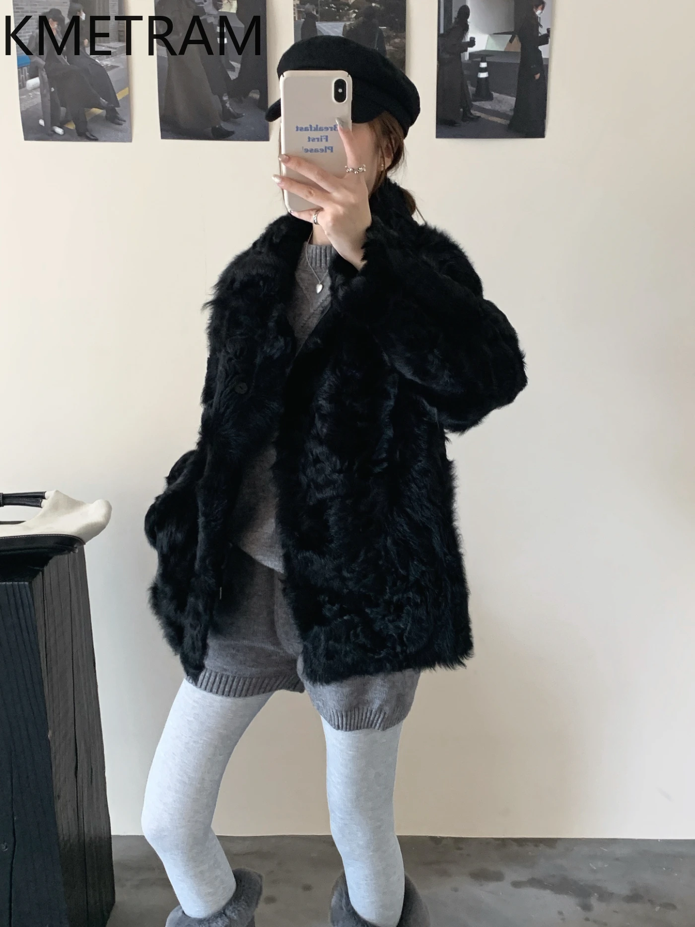 Kurtka damska KMETRAM z naturalnej skóry owczej z wełną, luksusowa czarna kurtka z prawdziwego futra, nowość w kategorii płaszczy, odzież zimowa damska, шуба
