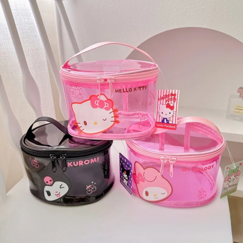 Sanrio Girl Heart Kuromi Transparent Color Makeup Bag Portable Large Capacity PVC Convenient Storage Bag