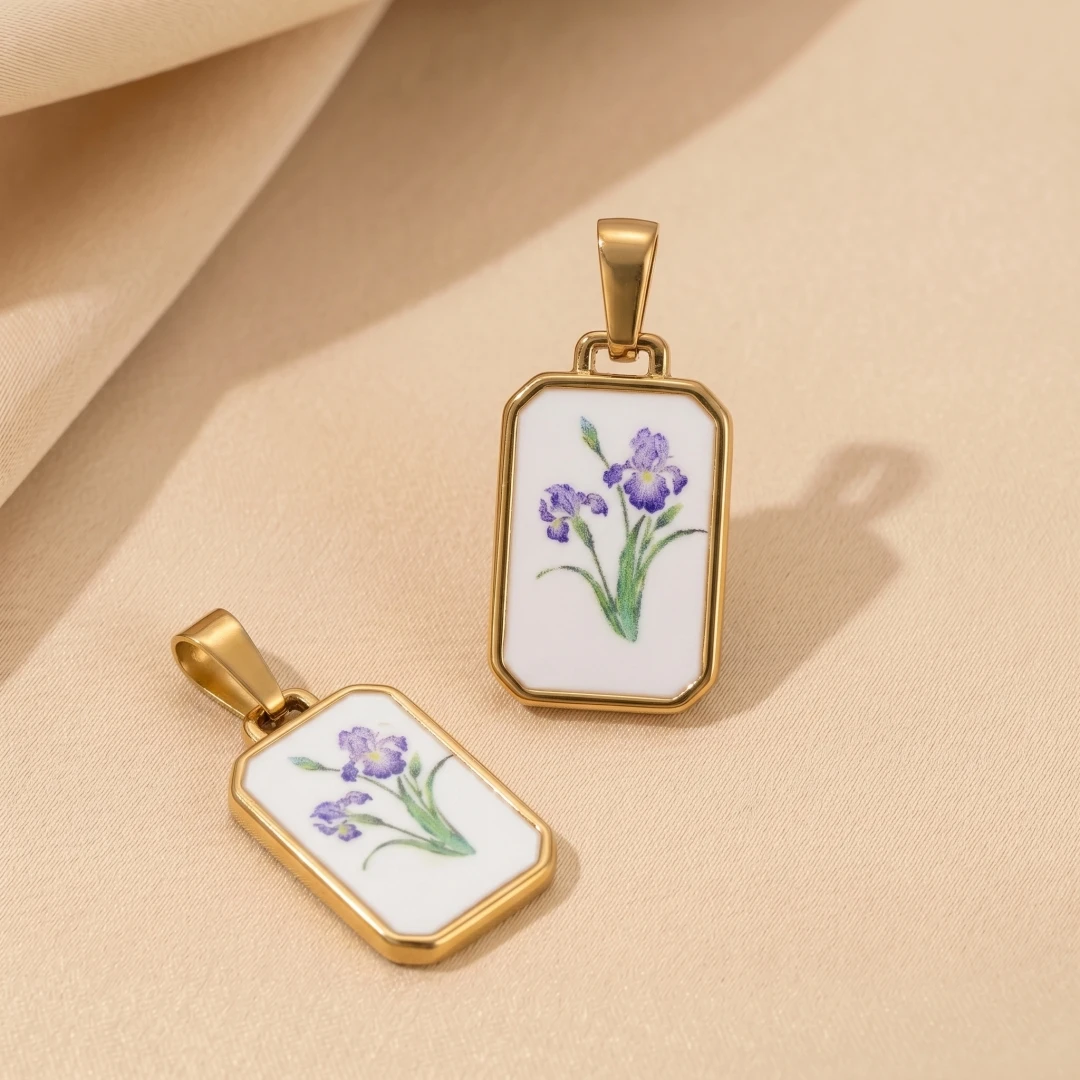 2 Stück Edelstahl-Emaille Rosen-Trockenblumen-Anhänger, unregelmäßige runde Form, für DIY-Halsketten und Schmuckherstellung, Großhandel – Detail 7