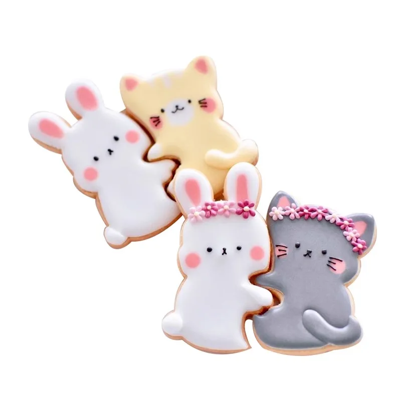 Lover Rabbit Cat Shaped Biscuit Mold Acrylic Cartoon Animal Cookie Cutter and Stamp Wedding Birthday Cake Decorating Baking Tool