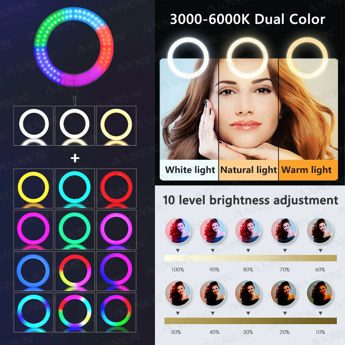 10in 26cm RGB Selfie Ring Light with Telescopic Tripod Stand Phone Holder, Photography RingLight Colorful Led Makeup Fill Lamp