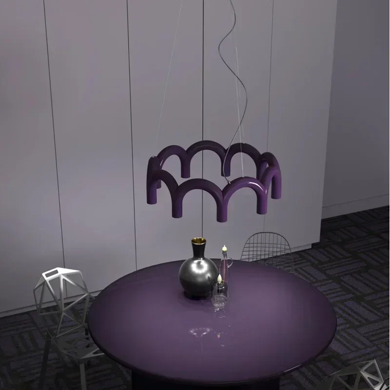 Lustre à arc Long Design LED multicolore en métal Macaron lampe cuisine évier éclairage Pendnat lumières Bar Restaurant éclairage