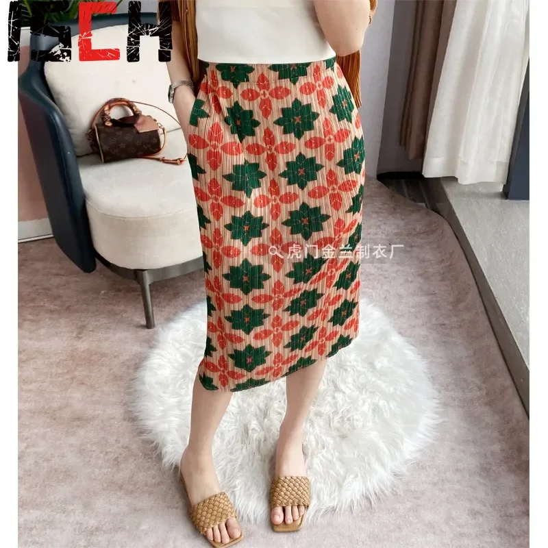 

Pleats Pleated Printed Skirt Women Vintage Floral Short High-waisted Thin Versatile Medium-length Skirt Spring Summer New