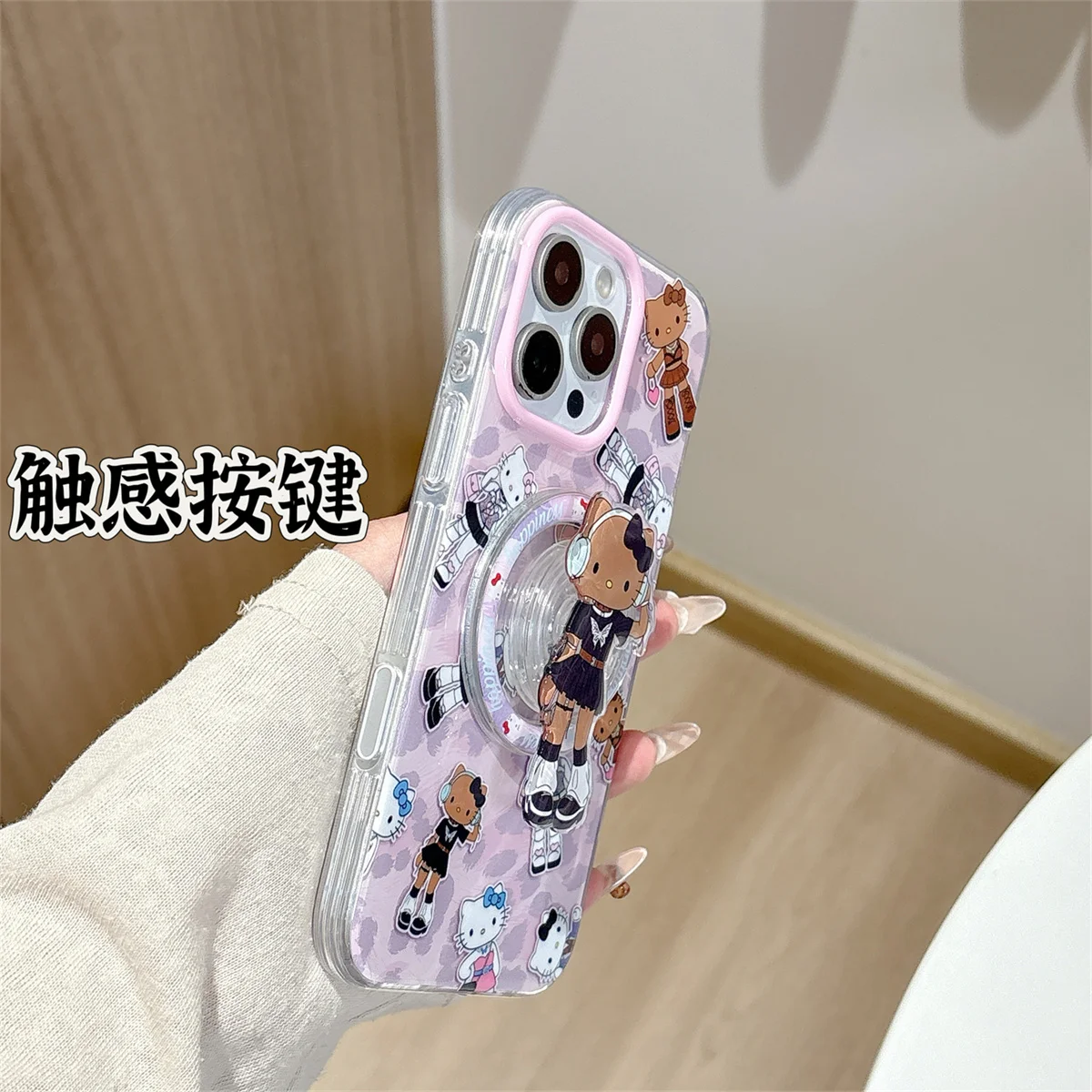 Moda bonito hello kitty suporte magnético caso de telefone para iphone 16 pro 15 14 pro max 15pro capa com suporte casos dos desenhos animados