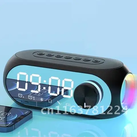 Mirror Bluetooth Speakers Subwoofer with Alarm Clock Wireless Speaker LED Ambient Light Music AUX TF Player Super Bass Speaker