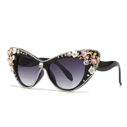Luxury Diamond Sexy Ladies Cat Eye Sunglasses Women For Men Vintage Brand Design Trending Big Frame Crystal Rhinestone Sun Glass