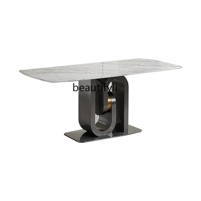 

Italian minimalist light luxury rock slab dining table modern simple rectangular restaurant, high-end