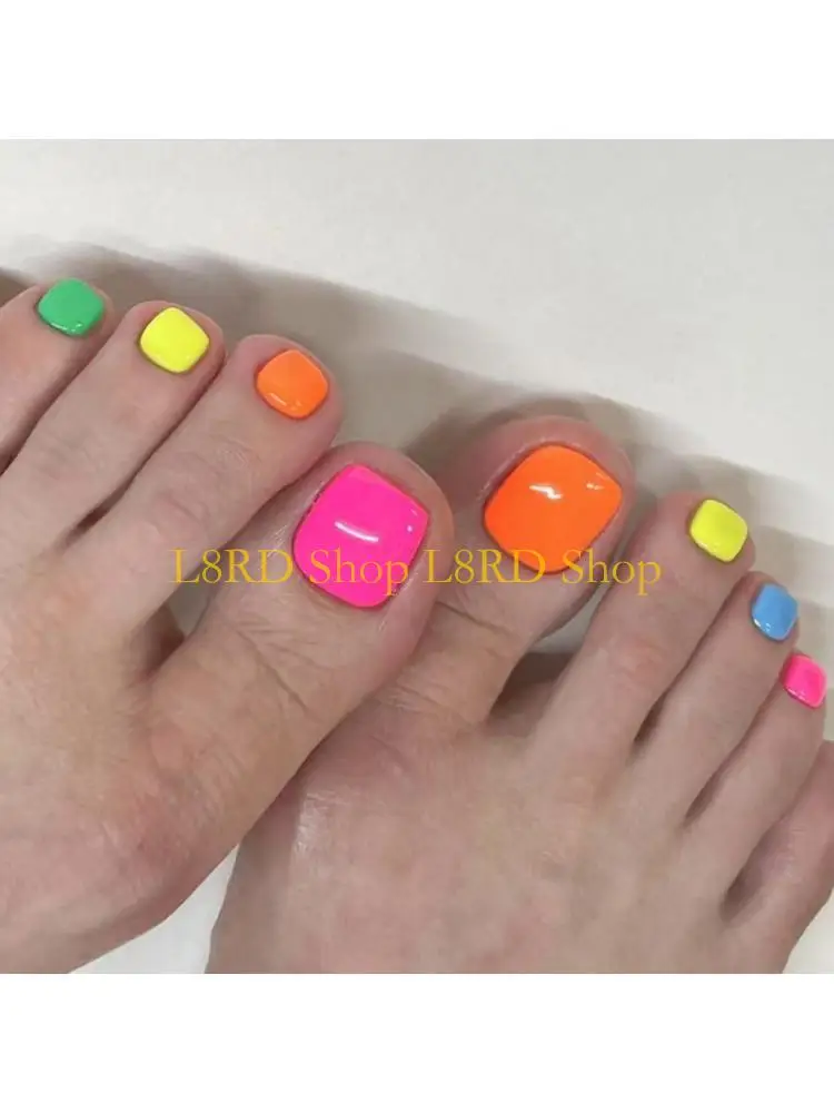 L8RD Short Square Fake Toenails Colorful Press on Toe Acrylic False Toes Artificial Toenails Full Cover Toenails