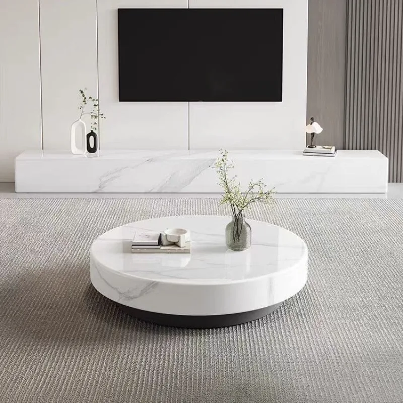 

New simple modern cream style living room household marble coffee table round coffee table floor cabinet combination TV cabinet