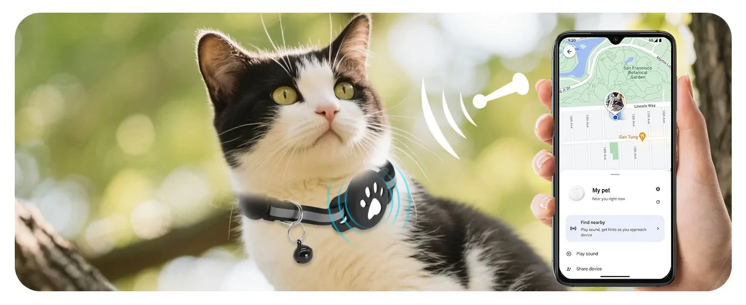 Anti-Lost Cat Collar for Smart Tag GPS Tracker Protective Case With Bell Cats Necklace, Bluetooth Tracker Tag for Android