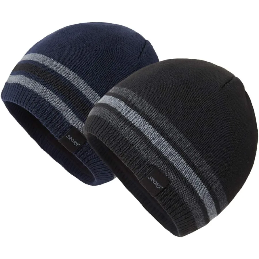 

Мужские зимние теплые вязаные шапки, простая шапка-бини с черепом и манжетами, тобогган, вязаная шапка