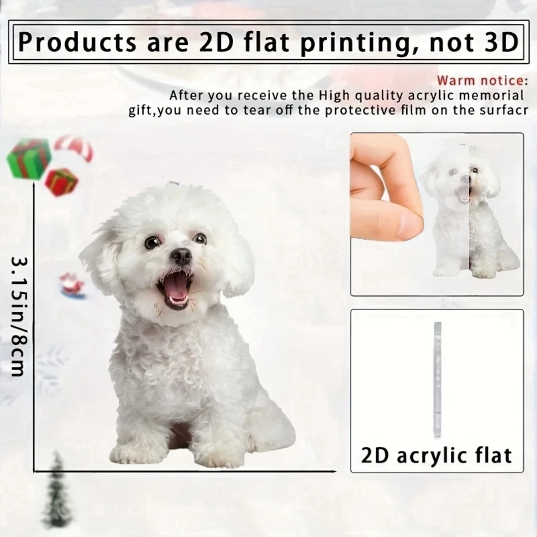Cute Bichon Frise 2D Flat Acrylic Pendant Keychain,White Puppy Ornament Charm,Hanging Decor For Car,Bags,Home,Festive Party,Gift