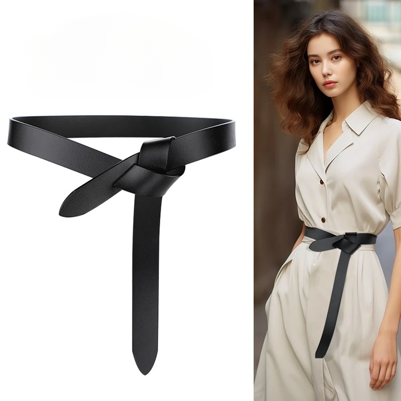 

Genuine Leather Waist Belt Women Knot Belts Adjustable Stretch Belt Cinch Waist Band