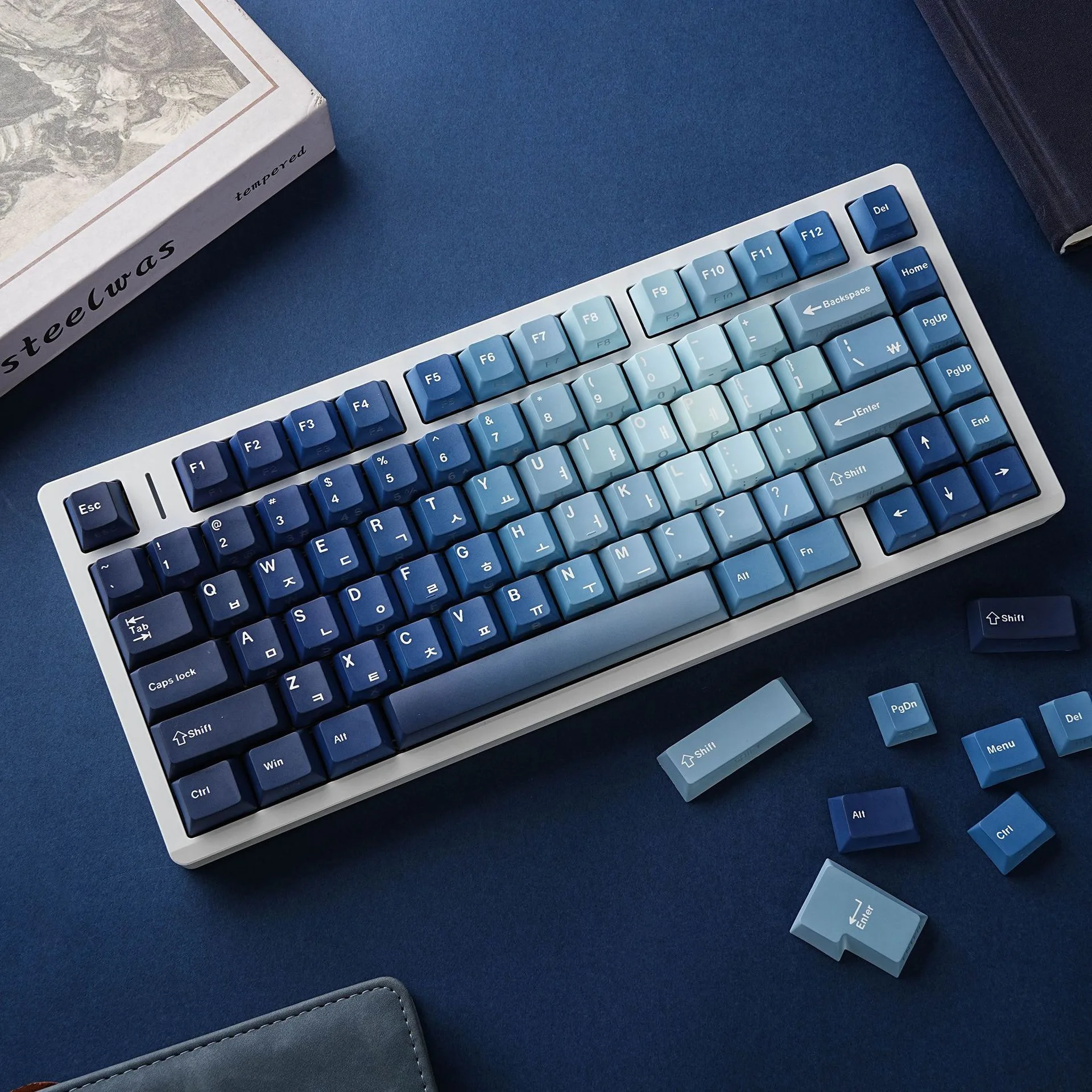 132 keys Ocean Heart Dye Sub Sidelit Cherry Profile English German French Spanish Russian Keycaps for MX Mechanical Keyboard