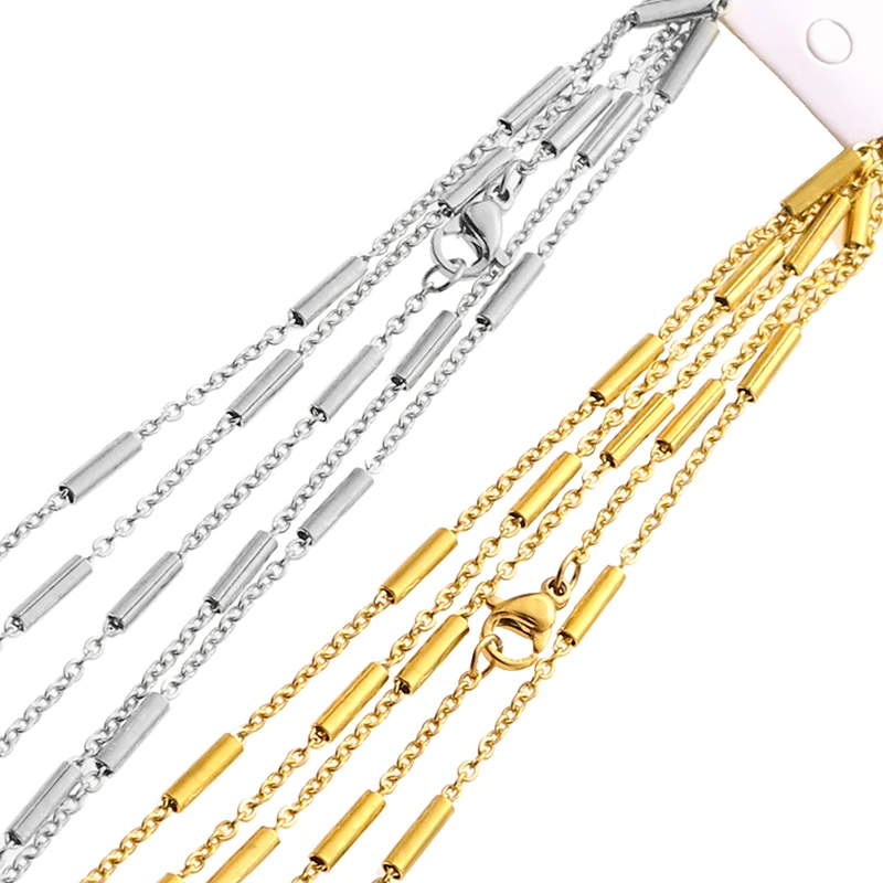 5pcs 1.5mm Stainless Steel Plated 18K Gold Satellite Cable Link with Pipe Chain Necklace Chains for DIY Jewelry Findings Making