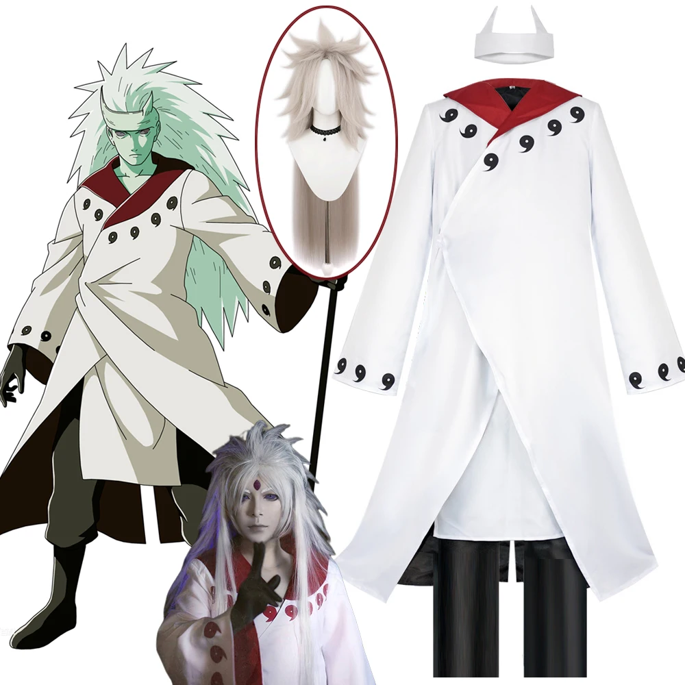 

Anime Uchiha Madara Cosplay Ninja Costume Wig White Coat Cosplay Uchiha Madara Six Immortals Halloween Party Outfits Men косплей