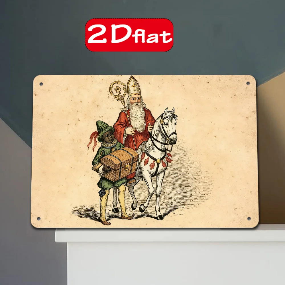 2D/Flat, 1pc, a Vintage-Style Bishop Riding a White Horse Holding a Scepter with a Servant Carrying a Case Outdoor Sign