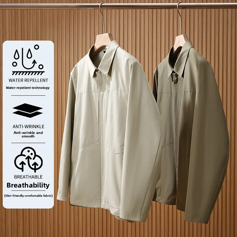 

Spring 2025 Men's Outdoor Busin Commute Thin Jaet Stand Fit Faion Urban Sle Long Sve Pure Color Outerwear