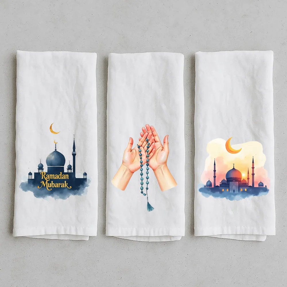 

1Pcs Ramadan Mubarak Cotton Tea Towel Islamic Home Accessories Kitchen Supplies Eid Decorations Kareem Gift Muslim Holiday Gift