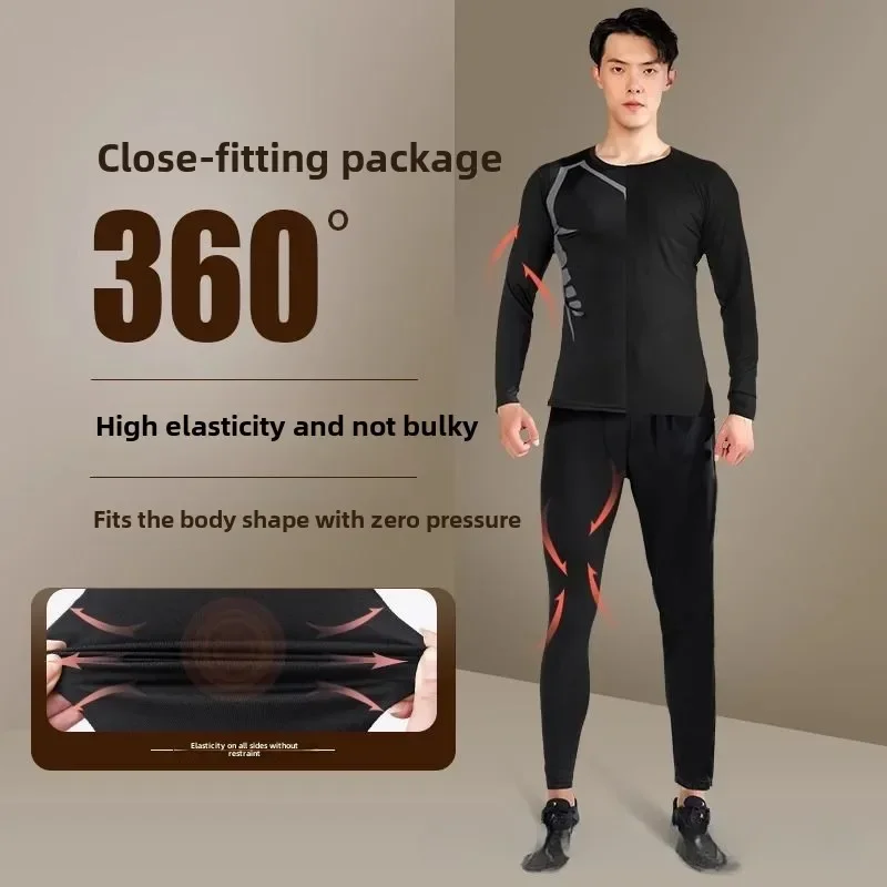 Men's Thermal Plush Base Layer Set Winter Thickened Running Trainning Quick Drying Clothes Fitness Tight Sports Men's Sweats Set image 3