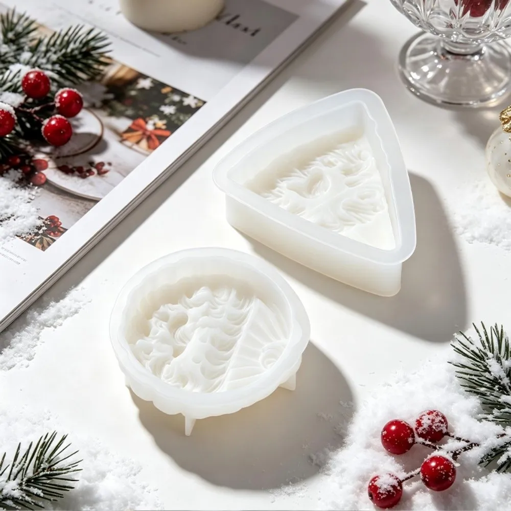 Round/Triangular Shape Christmas Candle Mold Whipped-Cream Texture Non-Stick Silicone Candle Mold Easy Release Reusable