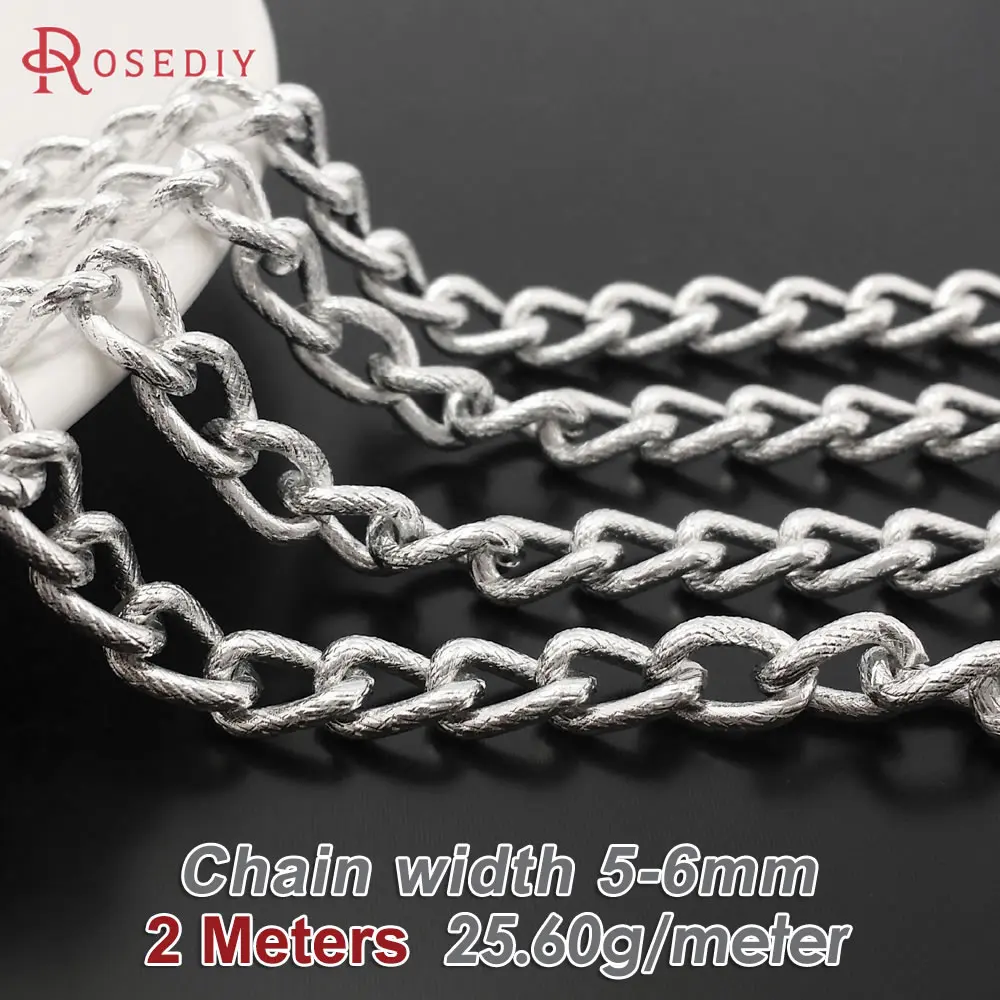 Prata Cor Alumínio Link Chain, Descobertas Jóias DIY, Acessórios por atacado, Oxidação Largura 5-6mm, 2 m