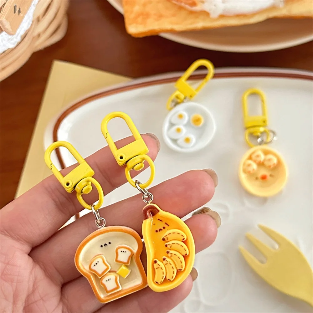 Cute Cartoon Poached Egg Banana Toast Keychain Kawaii Simulation Food Keyring For Girls Backpack Pendant Accessories Party Gifts