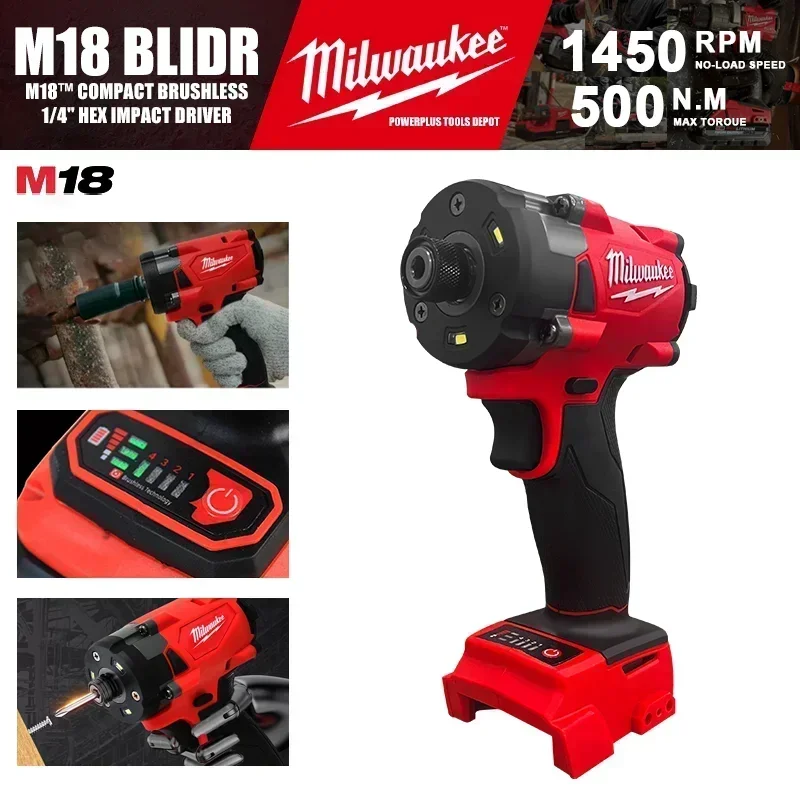 Milwaukee Brushless Impact Driver 18V 300NM Motor Cordless Rechargeable Lithium battery 1/2 Impact Wrench Screwdriver Power Tool