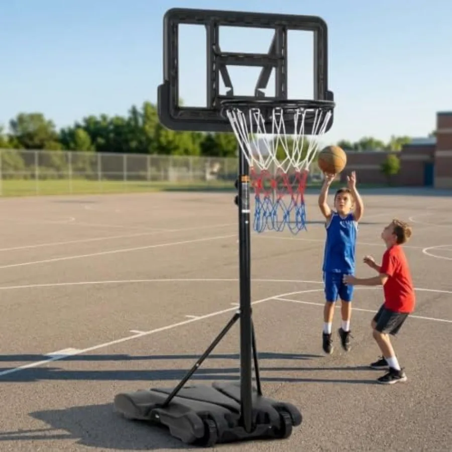 Backyard driveway indoor outdoor kids basketball hoop: adjustable 5-7 ft height, portable with wheels fillable base, 28-inch sh