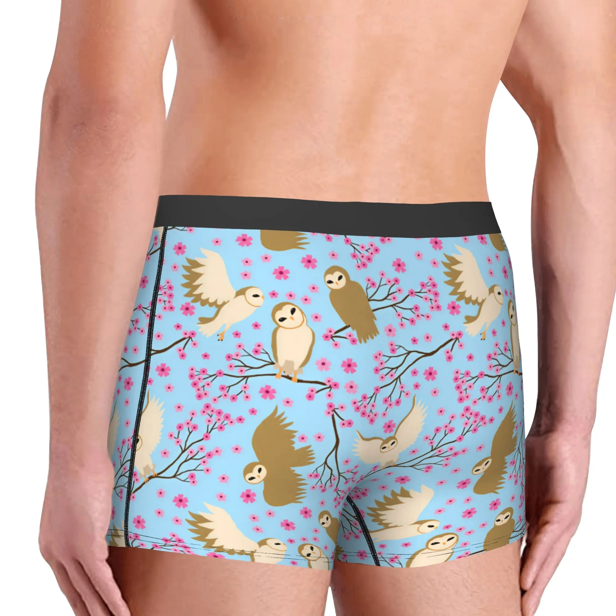 With Barn Owls And Sakura Seamless Pattern Underwear Men Printed  Boxer Shorts Panties Briefs Soft Underpants