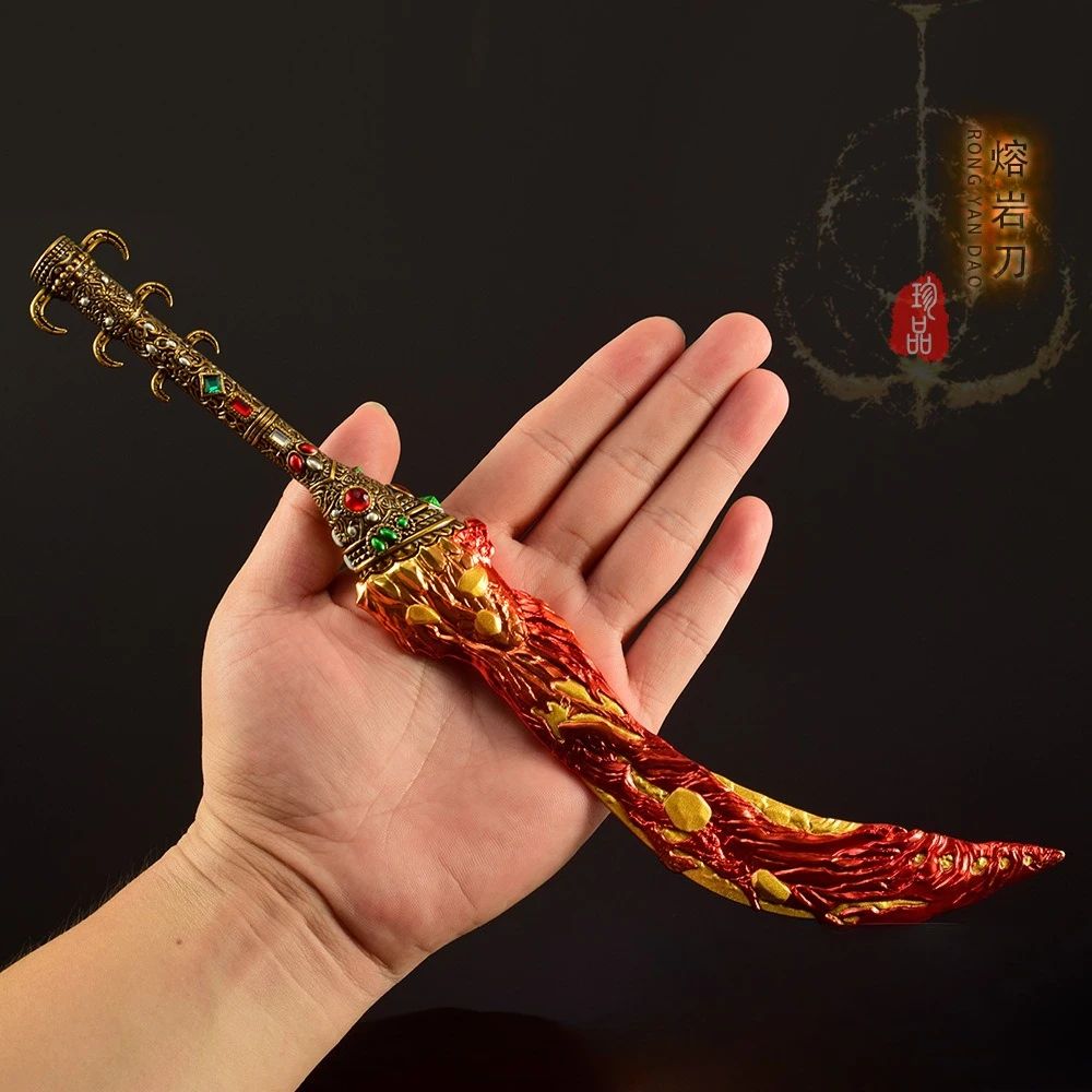 Anillo de espada curvada de Magma de 30cm, periférico de juego, totalmente de Metal, accesorios artesanales de samurái, colección de adornos, regalo para niño