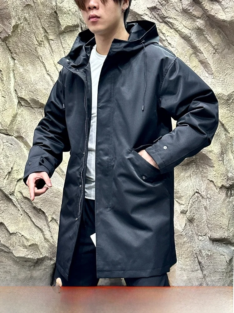 

Men's Mid-Length Parka Jaet with Hood 90% White Du down Ultra Warm Polyester Fiber Long Sve Outdoor Sle Zipper Closure