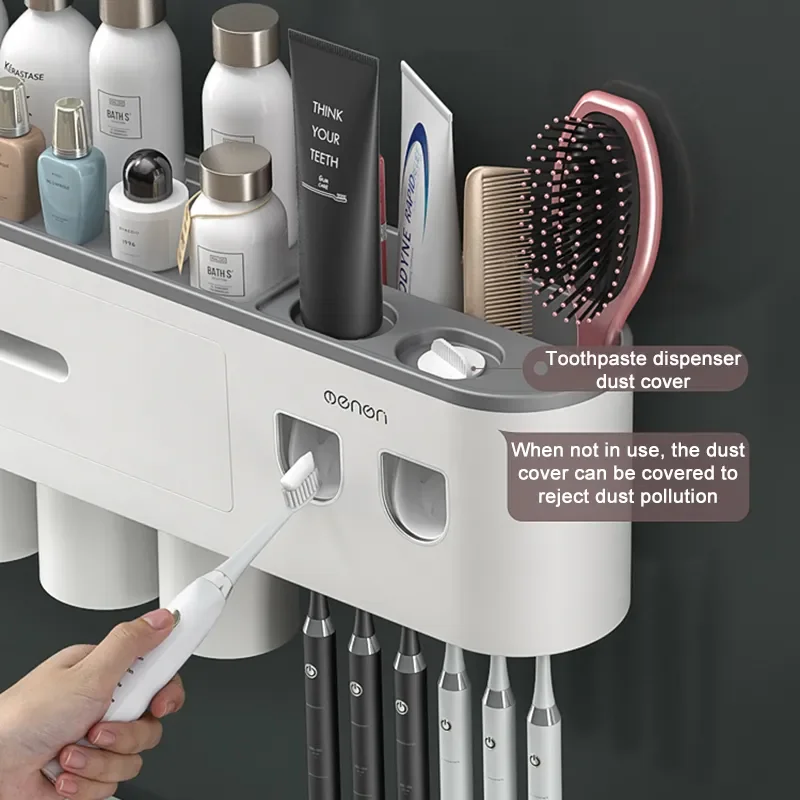 Imagem -05 - Toothbrush Holder Wall para Distribuição Automática Creme Dental e Higiene Pessoal Prateleiras Acessórios do Banheiro