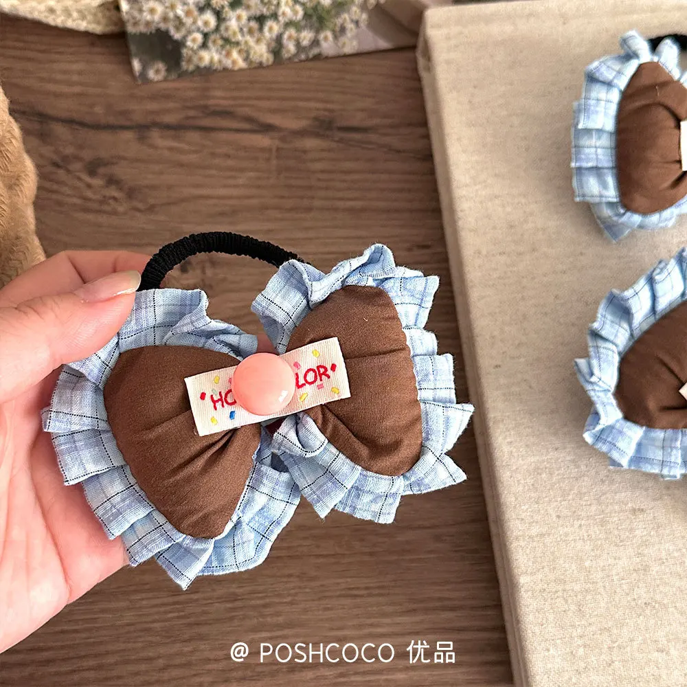 كبير القوس Scrunchie 1 قطعة 11 سنتيمتر الكورية النسيج الشعر التعادل تكدرت شغل القطن للشعر الرقيق الفتيات لا ضرر الحلو