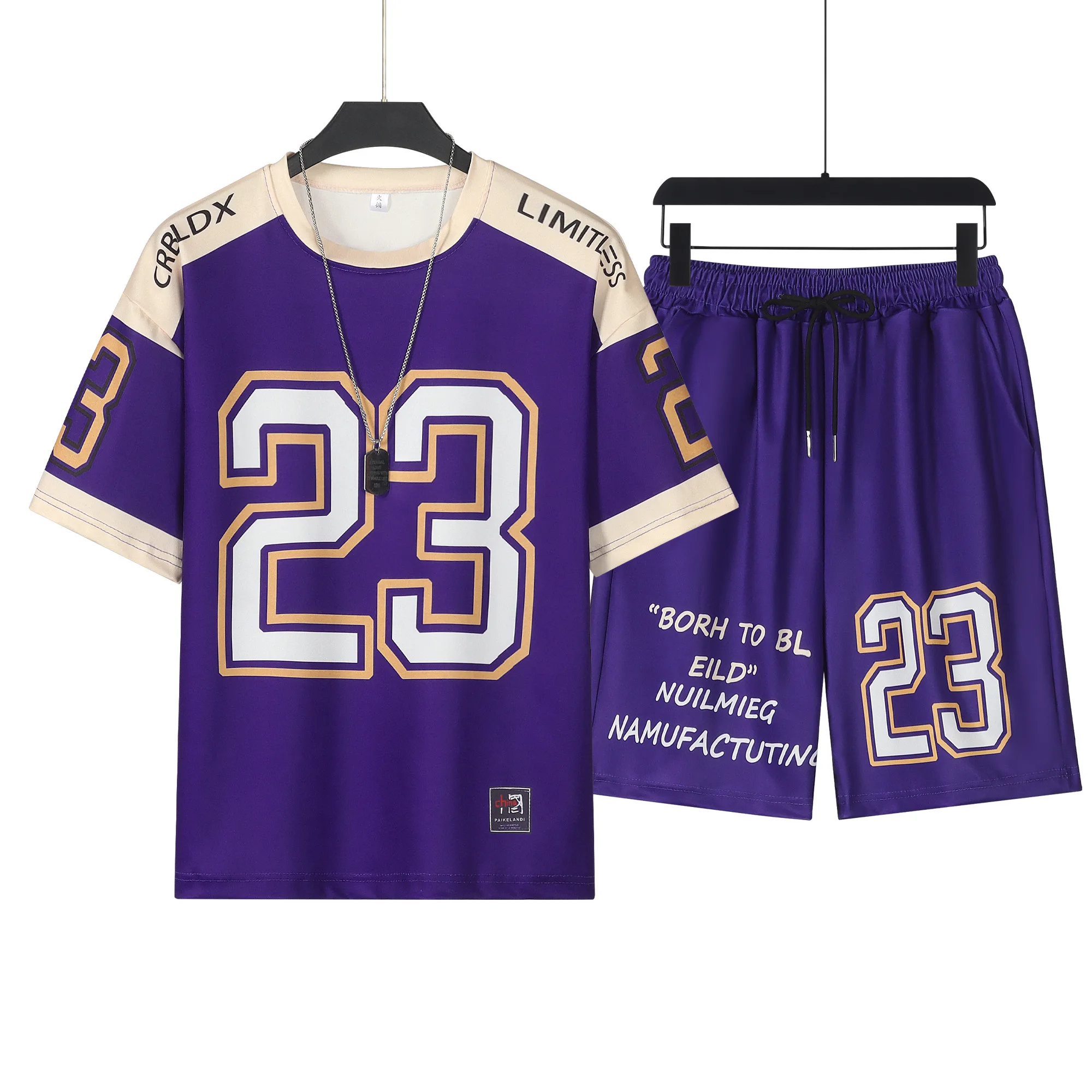 Summer New Summer Men's Sports Set Breathable Basketball T-shirt and Shorts Two Piece Set 2-Piece Set Shirt Men's Lightweig