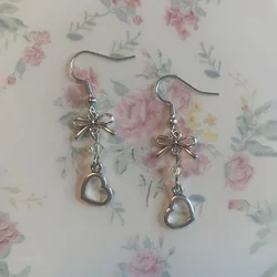 dainty bow and heart dangle earrings cute gift