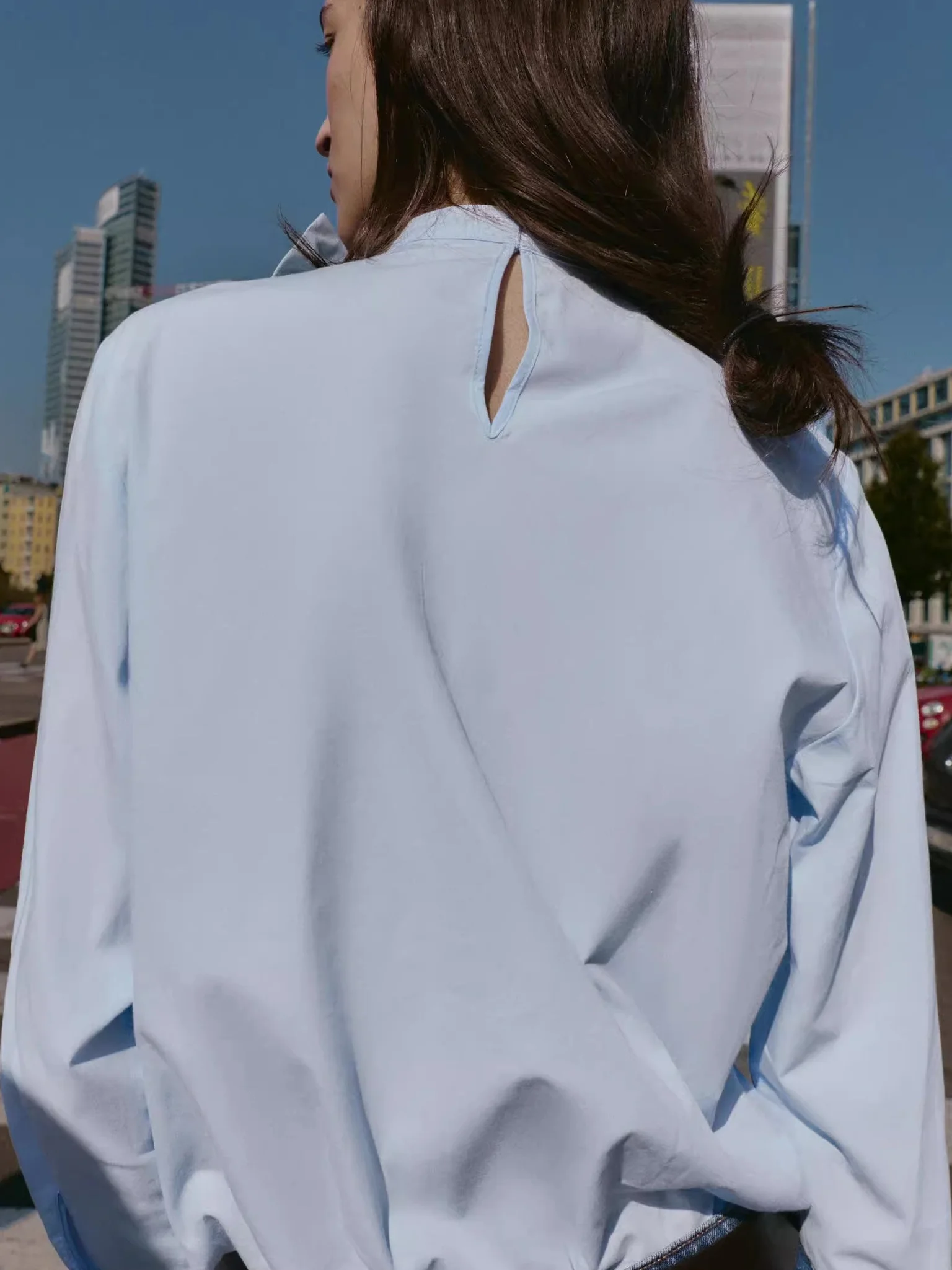 

Autumn 2025 Women's Long Sve Stand Collar Ba Split Knot Embellied Silk irt Casual Sle Straight Cut