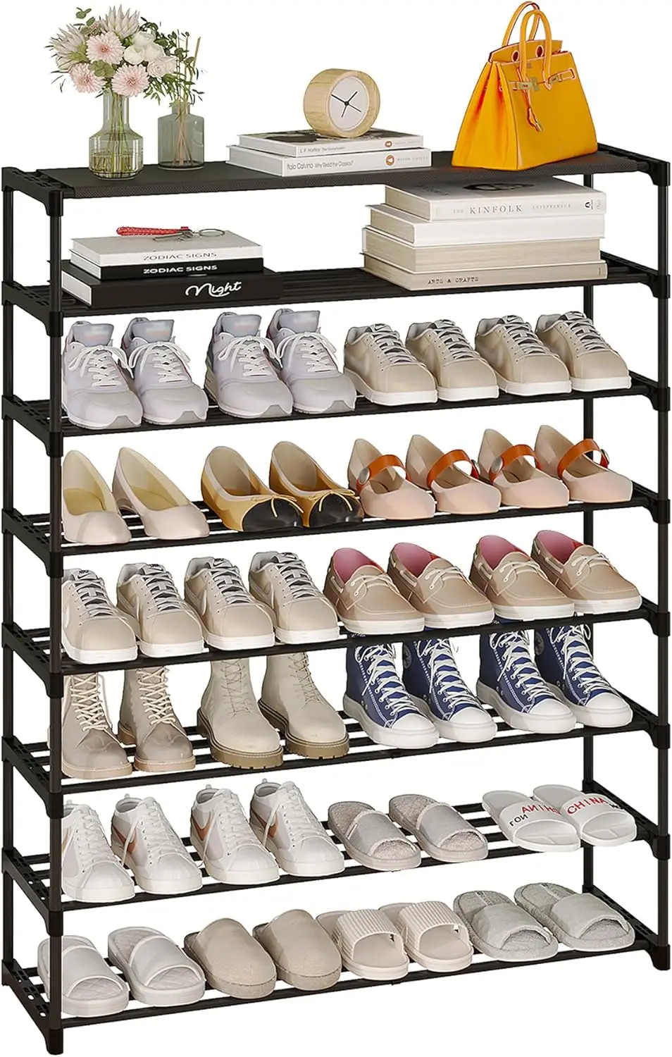 

8-Tier Shoe Rack, Tall Large Capacity 40 Pairs Shoes Storage Organizer, Stackable Wide Shoe Shelf for Entryway, Hallway