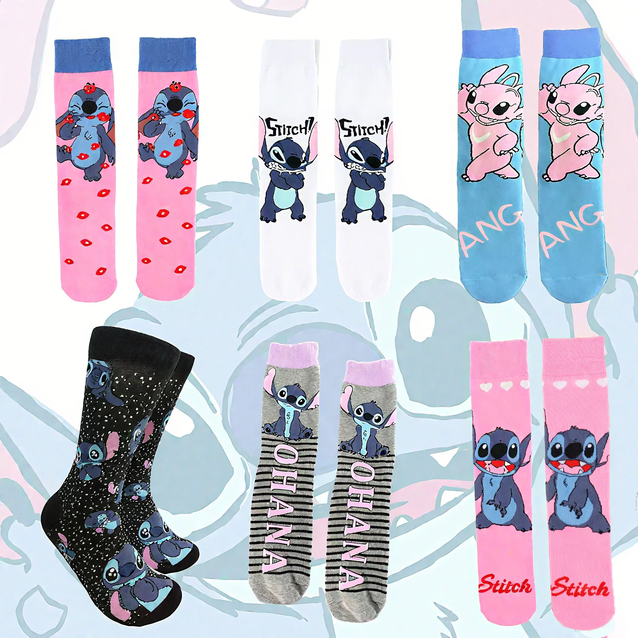 1/5 pares de calcetines altos hasta el muslo tejidos bonitos con dibujos animados de punto Unisex