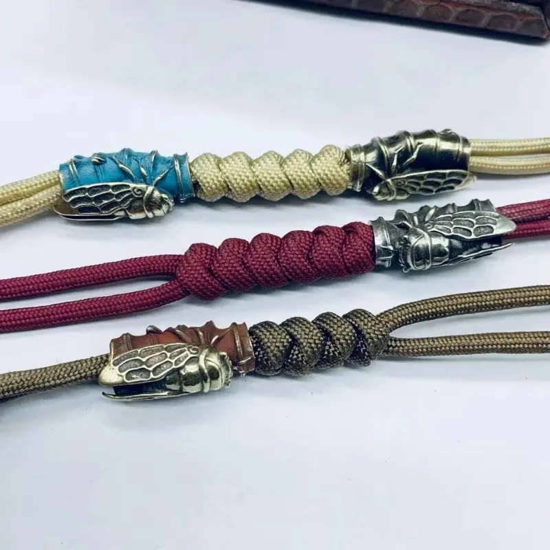 Brass Bamboo Cicada Knife Pendant DIY Handmade Paracord Beads Lanyard Accessories Car Keychain Hanging Jewelry