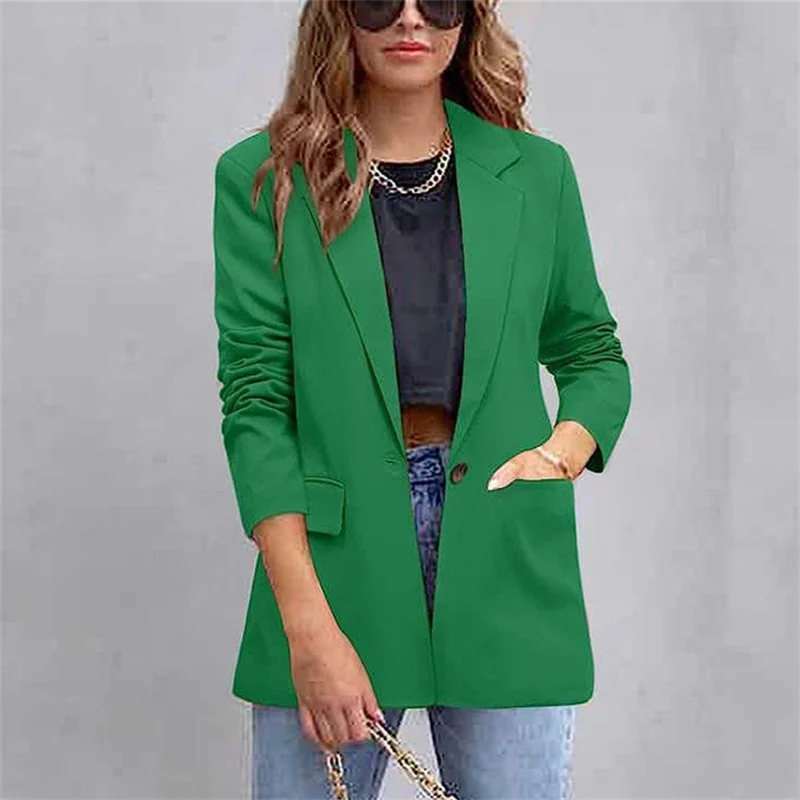 Jacket Temperament Women Slim Coats Commuting Suit Solid Color Outwear Autumn Winter Fashion Blazer Plus Size Pocket Topcoats