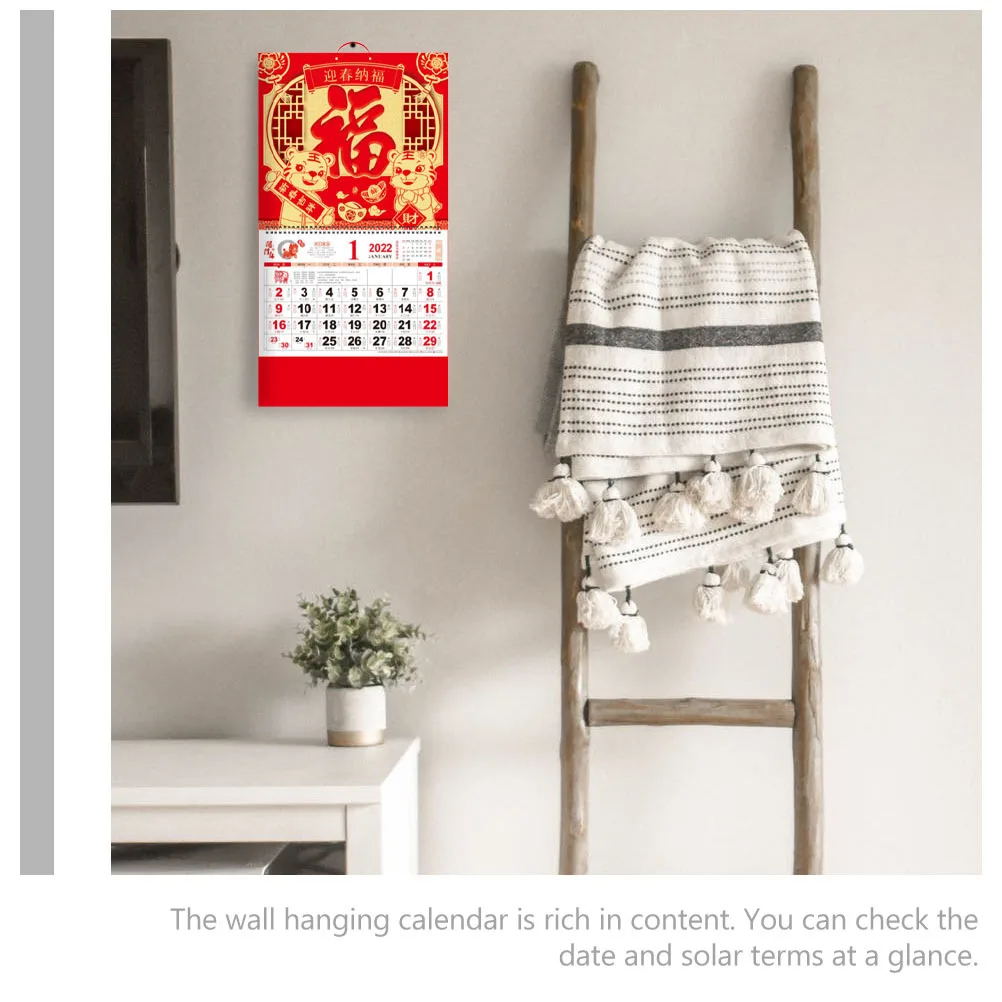 

2 pcs Tiger Year Wall 2022 Chinese Daily Wall Hanging Calendar For Home Office Traditional Paper Calendar Household Printing