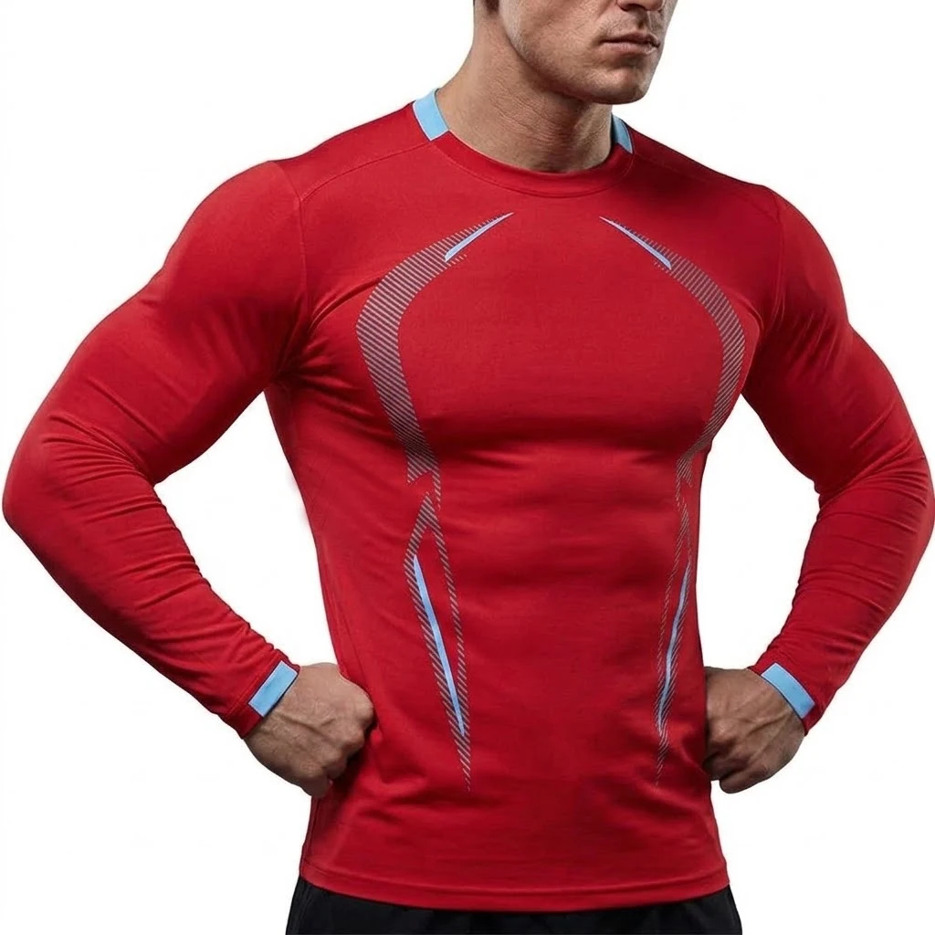Herren-Langarmshirt, schnelltrocknend, sportlich, für Fitnessstudio, Workout, eng anliegend, schmal geschnitten, atmungsaktiv, für Bodybuilding und Sport. – Detail 13