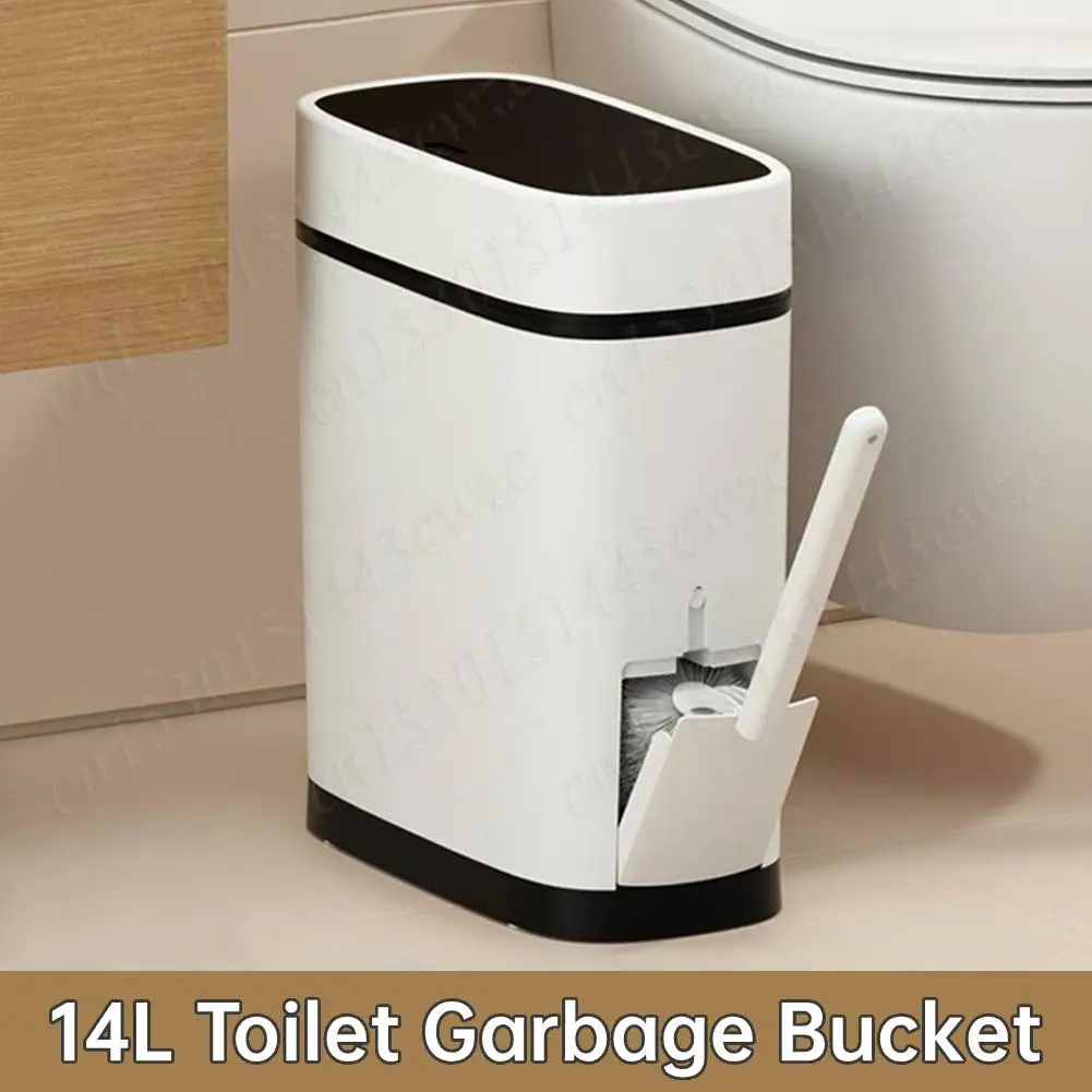 

14л мусорная корзина для ванной комнаты, водонепроницаемый бытовой узкий мусорный бак с щеткой для чистки унитаза, большая вместительная мусорная корзина для унитаза